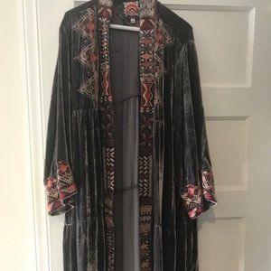 Johnny Was Grey Velvet flowy buttonless swing jacket